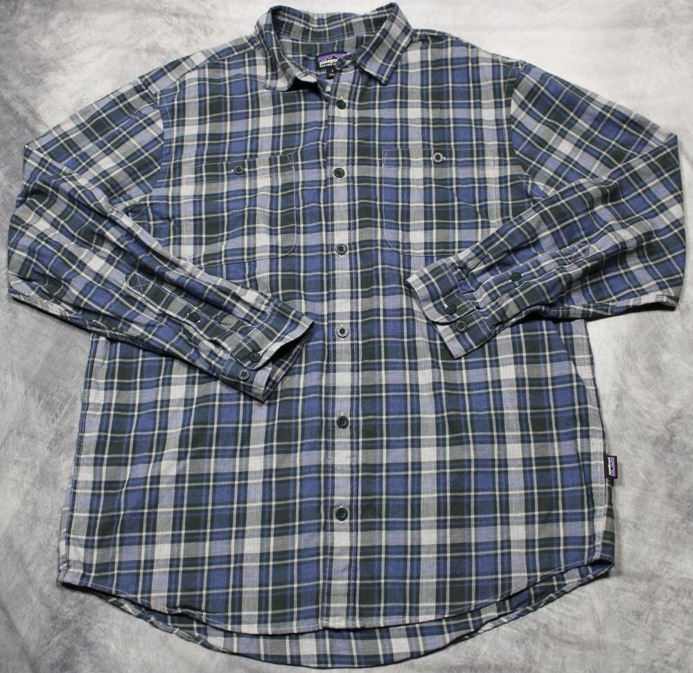 Patagonia Shirt Mens Large Blue Plaid Organic Cotton Flannel Long Sleeve Button
